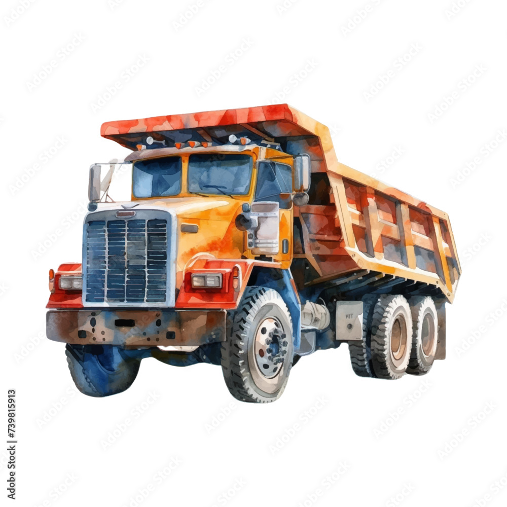 Obraz premium Watercolor dump truck on white background