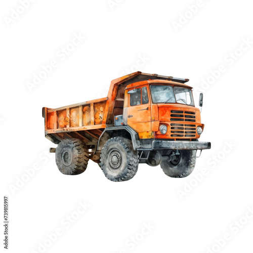 Watercolor dump truck on white background