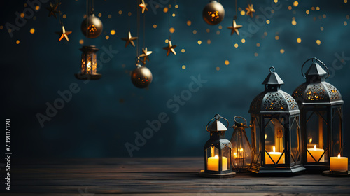 Eid ul fitr backgrounds with lightening and lanterns, Blessed Ramadan and Eid ul Adha