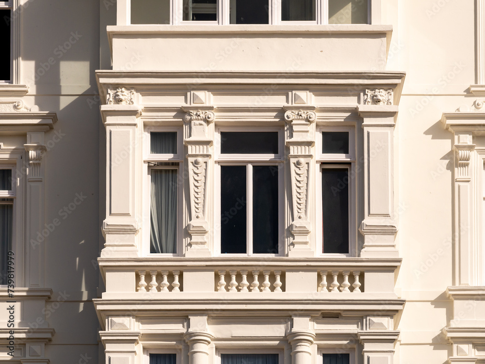 Fototapeta premium Decorated front facade of Fachklinikum hospital on Borkum, East Frisia, Lower Saxony, Germany