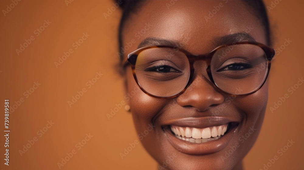 Smiling woman with glasses and a warm, inviting expression. Smiling woman with glasses and a warm, inviting expression.