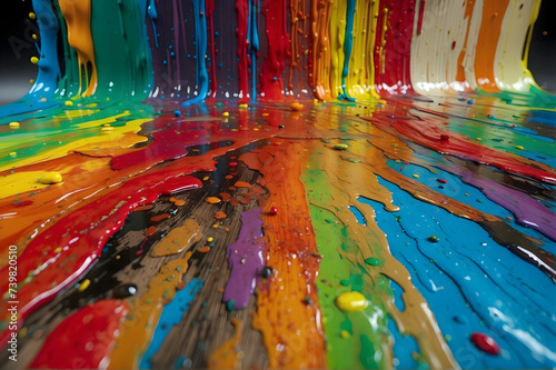 Saturation of Multi Color Paint Running Down a Wall and Across the Floor