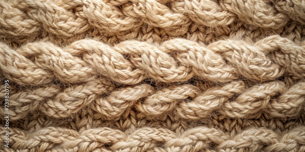 Knitted pattern in warm beige wool texture, offering comfort and softness Knitted pattern in warm beige wool texture, offering comfort and softness
