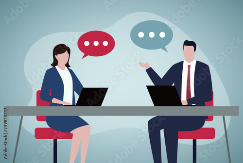 Business meeting, discussing or debating.