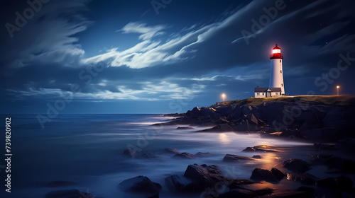 Lighthouse in stormy ocean digital concept illustration