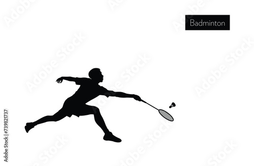 Male badminton player silhouette isolated on white background. Play sports for fun badminton player in action