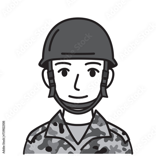 自衛官の男性　白黒
