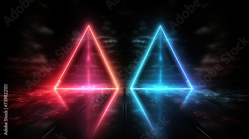 Triangular neon lights pattern backgrounds, Neon lights arrow direction markerup.