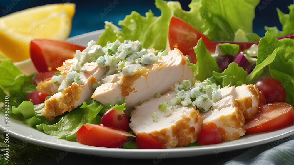 salad with cheese and tomato and chicken, AI generated, healthy food salad with cheese and tomato and chicken, AI generated, healthy food
