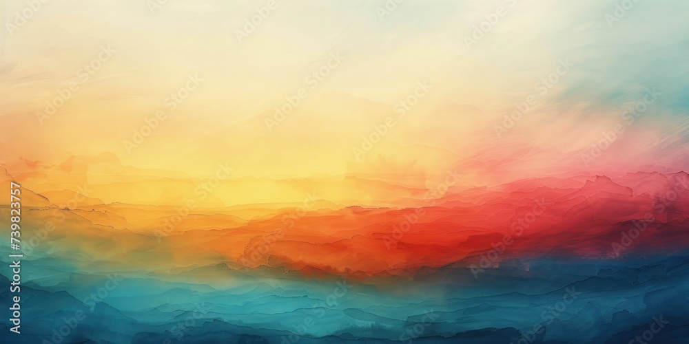 Watercolor sunrise, gradient of warm and cool hues, peaceful and soft