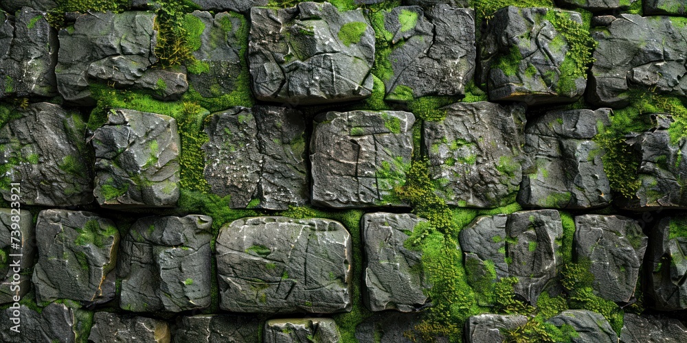 Ancient vibes emanate from this weathered stone texture, marked by erosion and moss