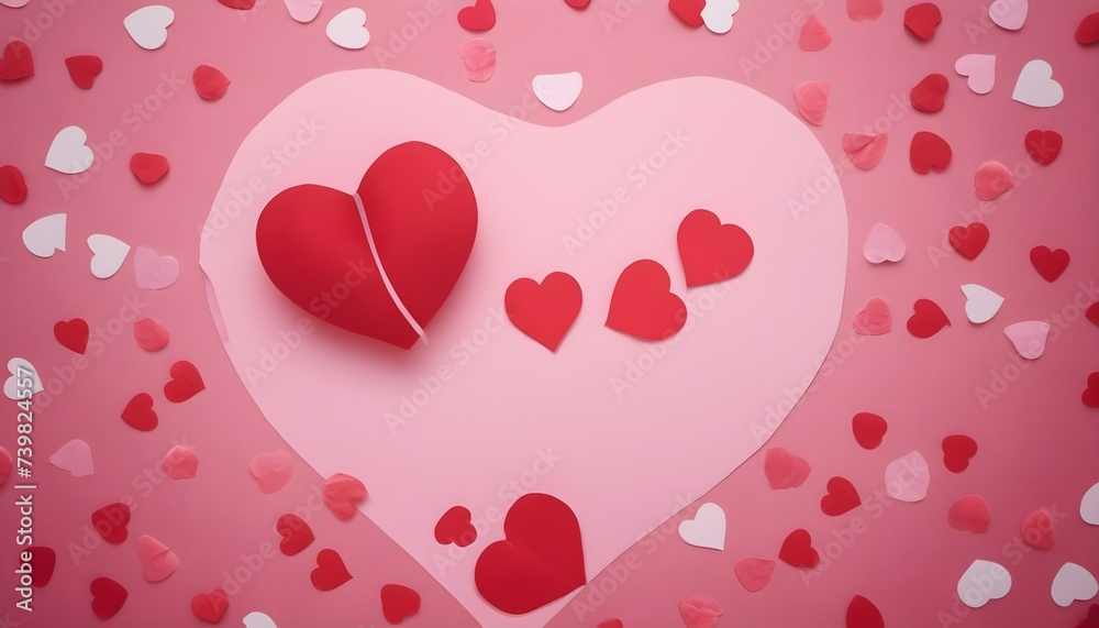 background with hearts in red, white and pink on pink background
