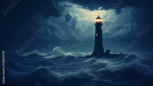 Lighthouse in stormy ocean digital concept illustration