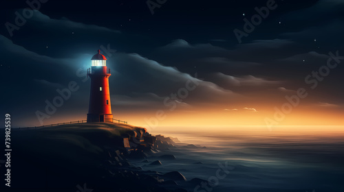 A lighthouse in the middle of a large body of water with waves in front © xuan