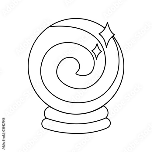 Fortune telling magic ball, line art vector illustration, crystal ball, divination reading, predicting the future