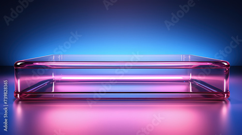 Glass podium with cinematic lights effect, Neon lights backgrounds © Afeefa_Rehman