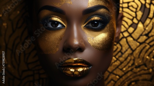Beautiful african model with golden makeup