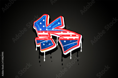 USA K Hand Lettering Graffiti vector template