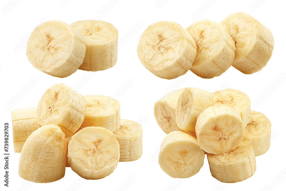 Banana slice, peeled fruit, isolated on white background, full depth of field Banana slice, peeled fruit, isolated on white background, full depth of field