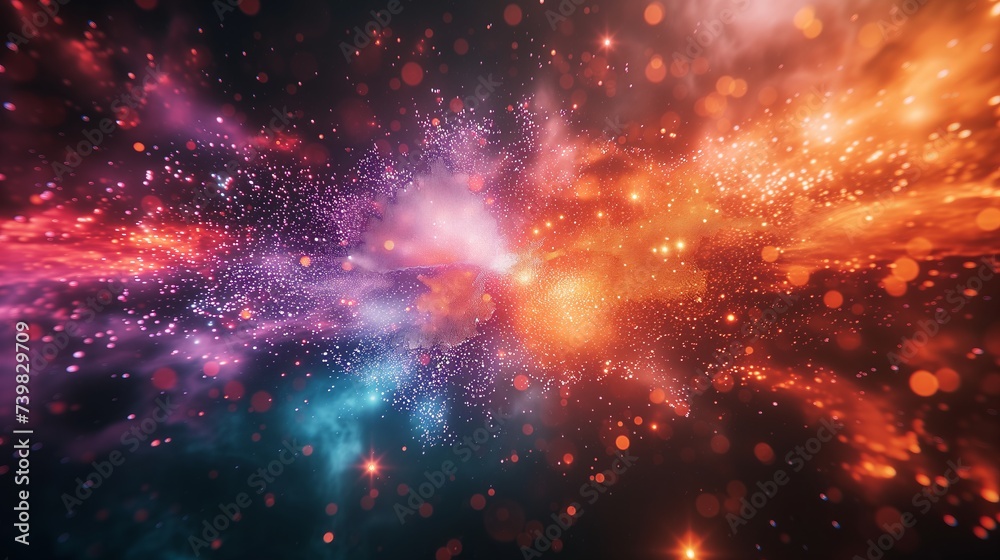 Fototapeta premium Fiery Space Nebula: Interstellar Clouds and Starry Particles