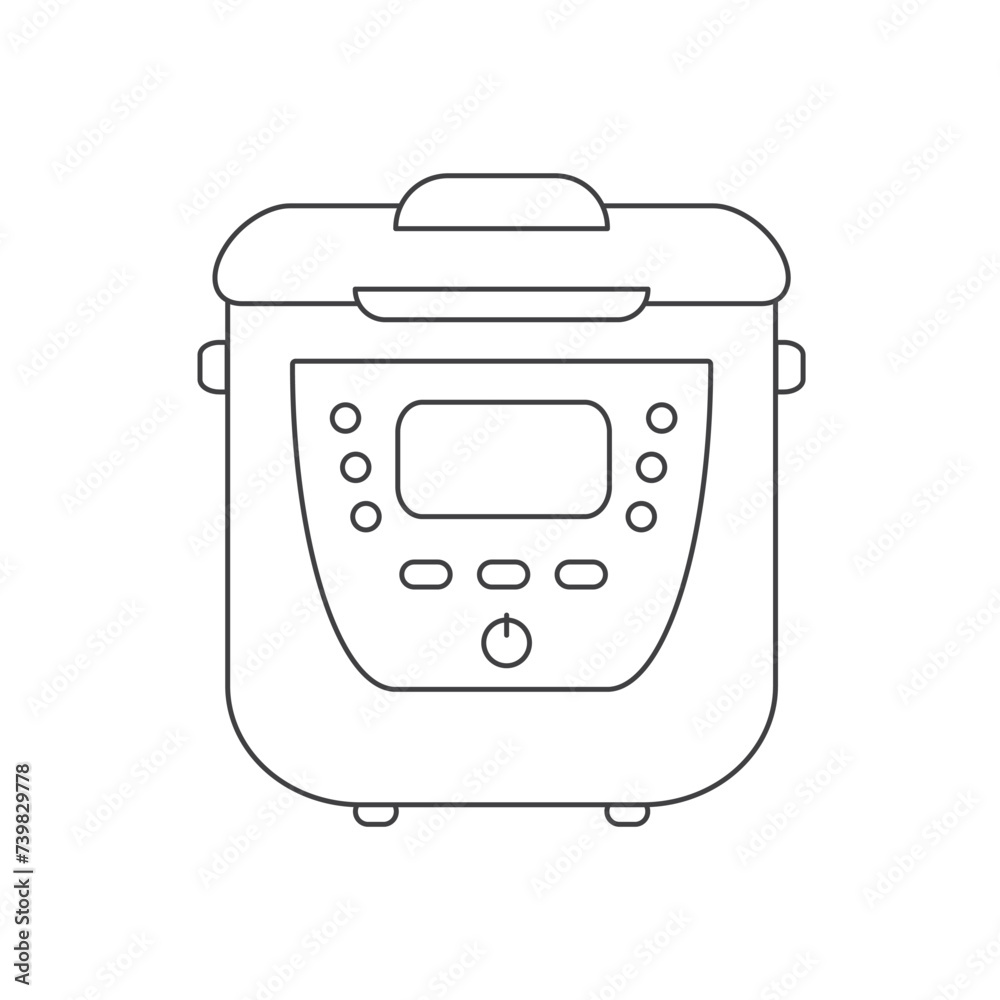 Multi cooker linear icon. Slow cooker. Thin line illustration. Crock pot. Kitchen appliance. Vector isolated outline drawing. Editable stroke. Multi cooker linear icon. Slow cooker. Thin line illustration. Crock pot. Kitchen appliance. Vector isolated outline drawing. Editable stroke.