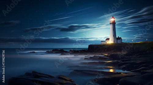 A lighthouse in the middle of a large body of water with waves in front