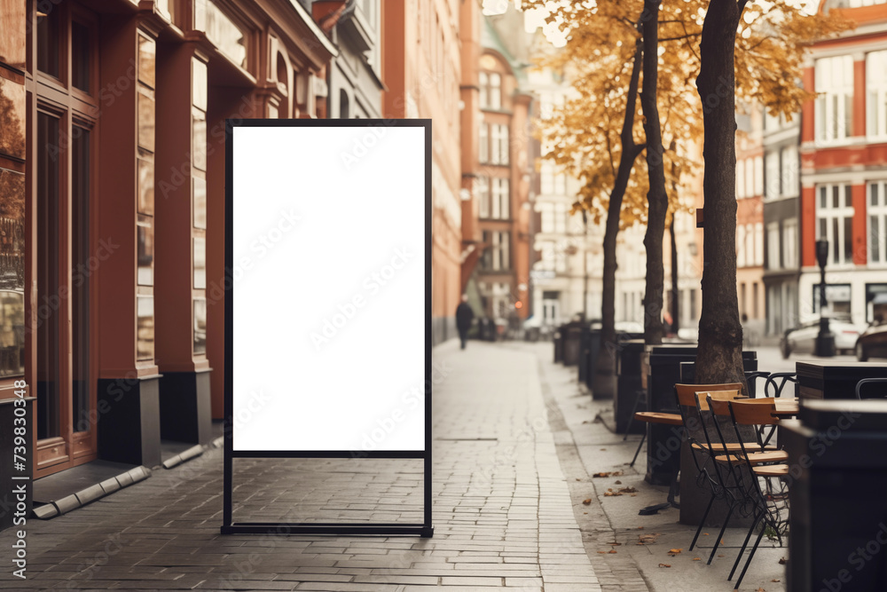 Mock-up Simulate the display of poster for advertising images along sidewalks and beside buildings in the city. Mock-up Simulate the display of poster for advertising images along sidewalks and beside buildings in the city.