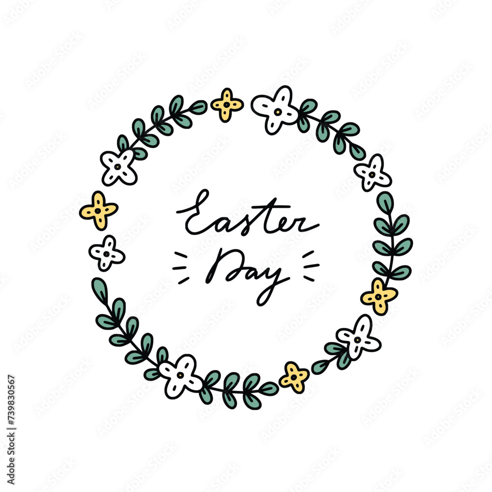 Easter day floral wreath. Cute hand drawn floral wreath clipart Easter day floral wreath. Cute hand drawn floral wreath clipart