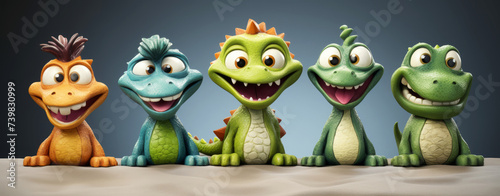 Colorful cartoon dinosaurs lineup with cheerful expressions © Robert Kneschke