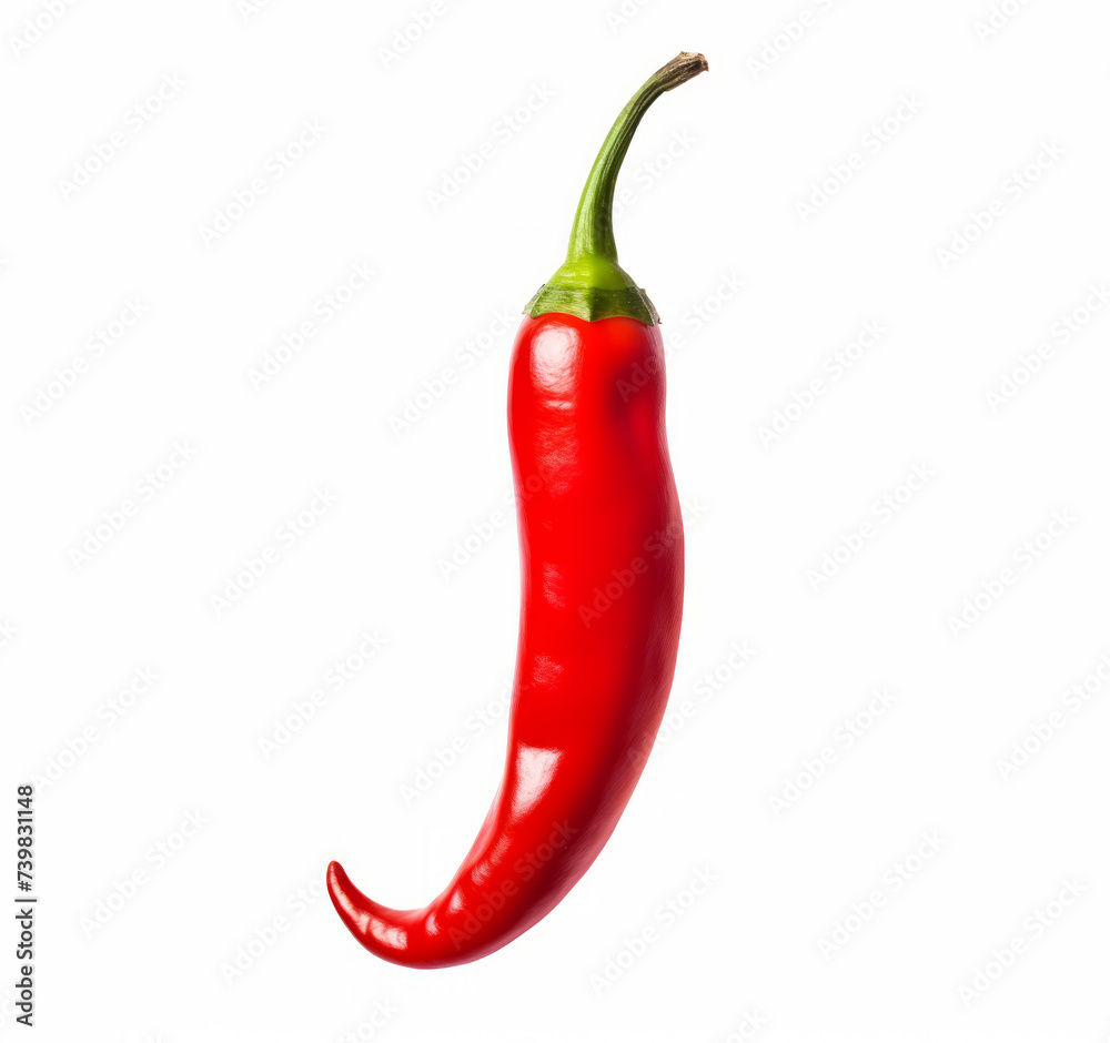 Fresh red chili pepper on a clean white background, spicy food ingredient Fresh red chili pepper on a clean white background, spicy food ingredient
