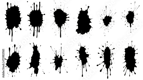 Set of black ink splatters and splashes on white background photo