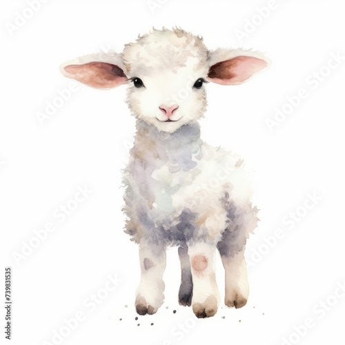 Adorable watercolor lamb illustration with a soft gaze for spring themes © Robert Kneschke