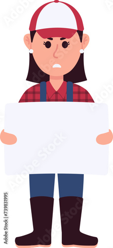 Female Farmer Demonstrant Character Demonstration or Protesting Holding Poster Signs Against Farming Laws Illustration