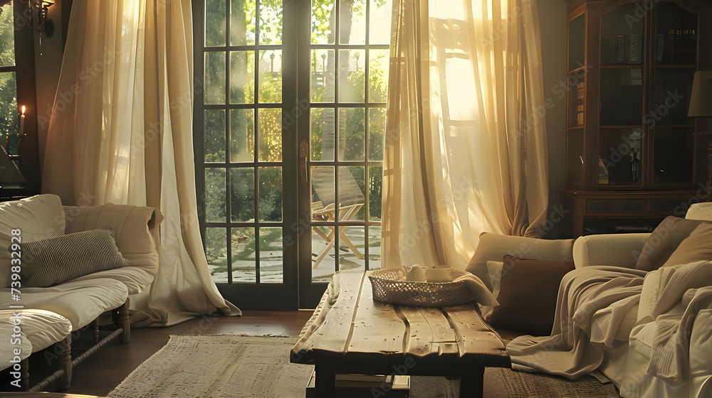 A cozy living room adorned with simple yet elegant lightning. High-resolution