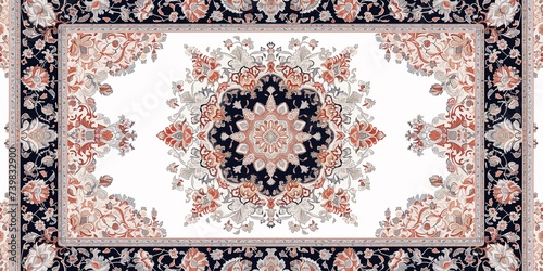Top view old white Persian Asian carpet texture. abstract ornament classic Arabic pattern rug