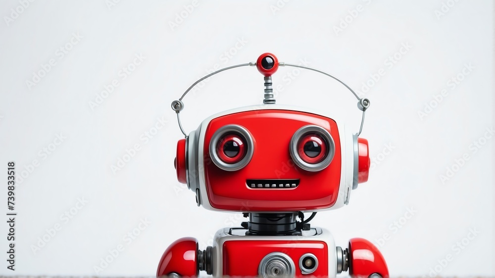 Cute red small smiling robot in plain white background from Generative AI Cute red small smiling robot in plain white background from Generative AI