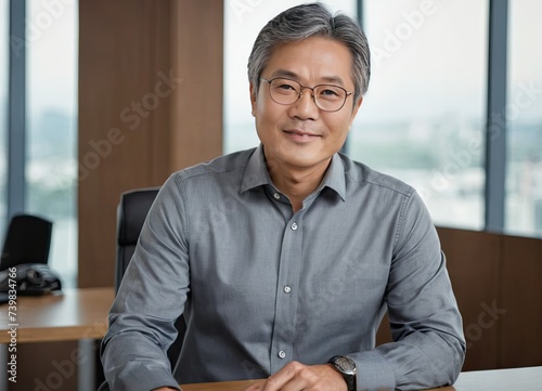 Asian middle-aged businessman in his office