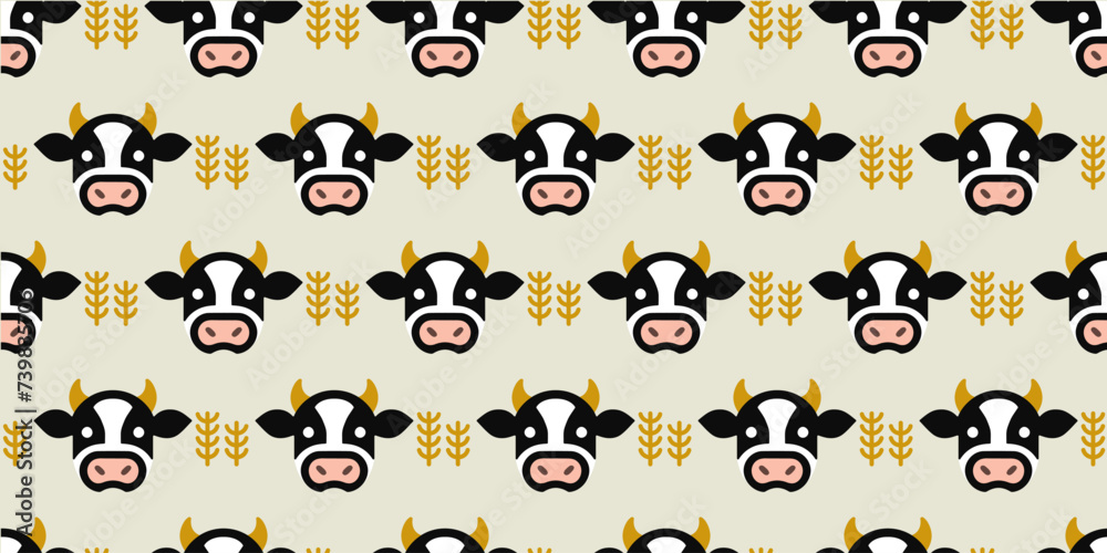 Cows illustration background. Seamless pattern. Vector. 牛のイラストパターン