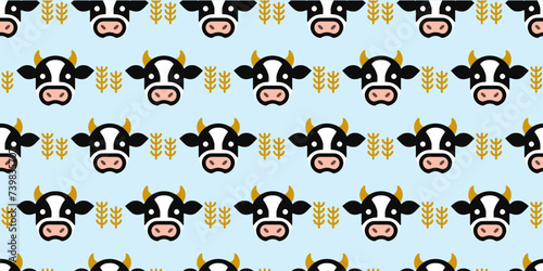 Cows illustration background. Seamless pattern. Vector. 牛のイラストパターン