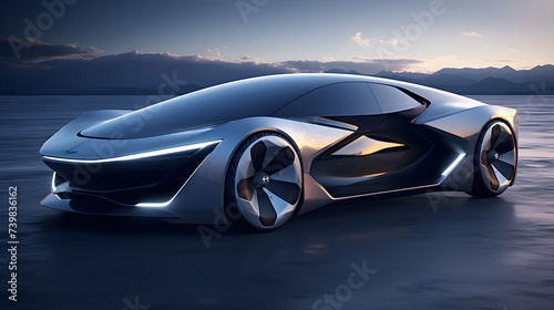 Conceptual Representation of a Modern Futuristic Car with Holographic Controls and Aerodynamic Design