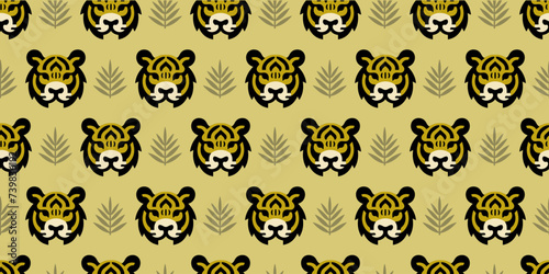 Tiger illustration background. Seamless pattern. Vector. 虎のイラストパターン