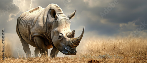 Banner of a rhinoceros on blured nature background  with empty copy space rhinoceros 