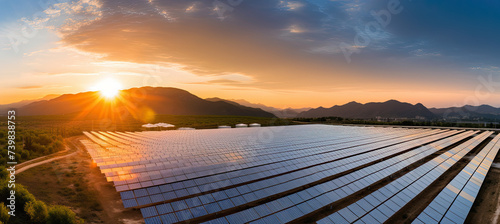 Solar Power Plant at Sunset background