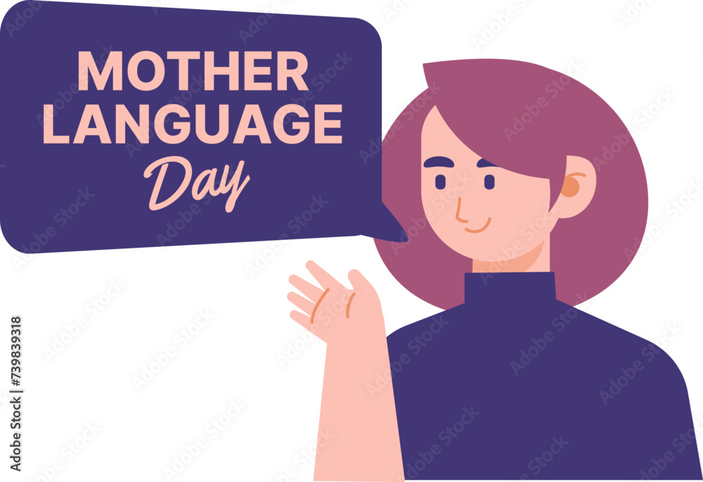 Mother languages day chat box with female character greeting say Hi while waving hands gesture Mother languages day chat box with female character greeting say Hi while waving hands gesture