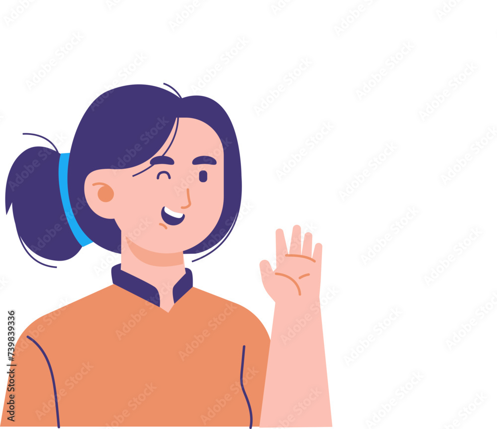 Female Character Waving Hand and Greeting Others in Her Mother Tongue on International Mother Language Day Female Character Waving Hand and Greeting Others in Her Mother Tongue on International Mother Language Day