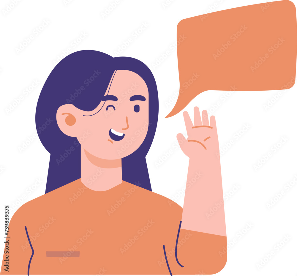 Female Character Celebrating Her Cultural Identity Greeting and Waving Hands Gesture on International Mother Language Day