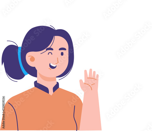 Female Character Waving Hand and Greeting Others in Her Mother Tongue on International Mother Language Day