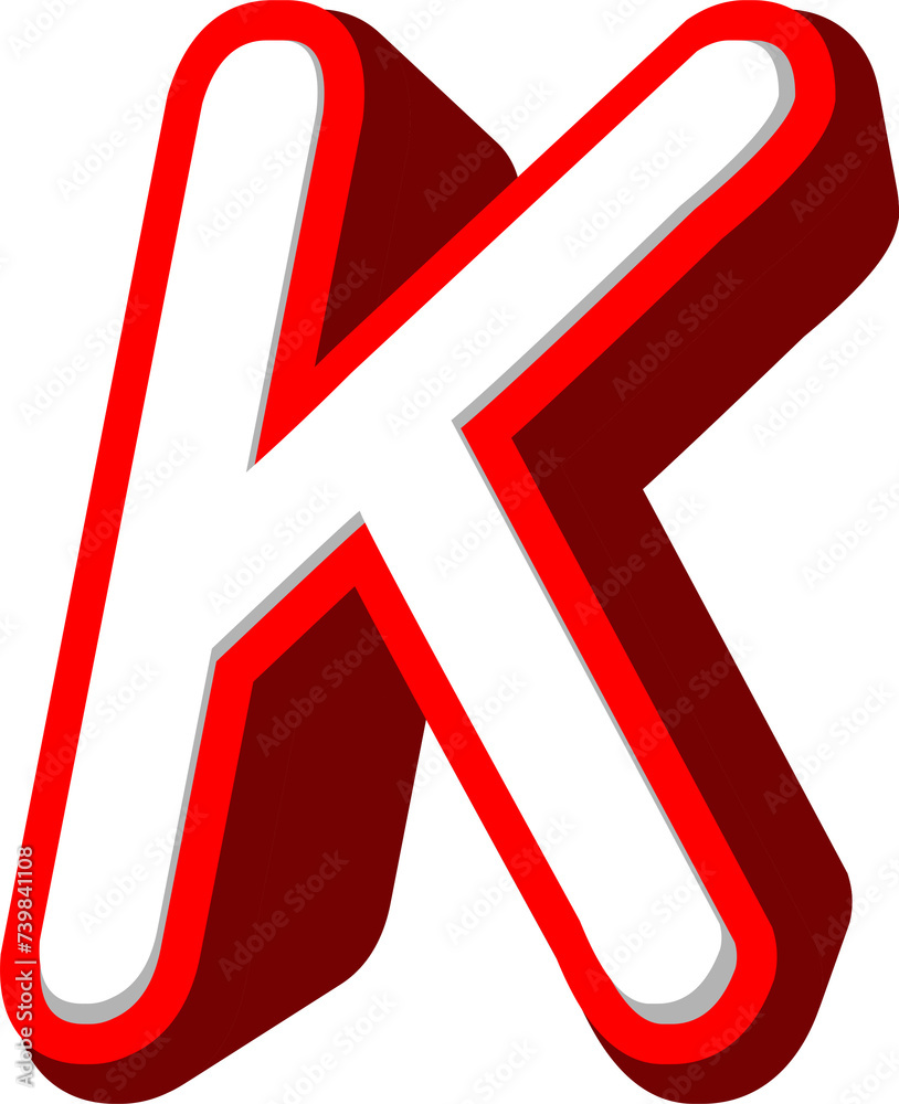 LETTER K 3D IN RED AND WHITE LETTER K 3D IN RED AND WHITE