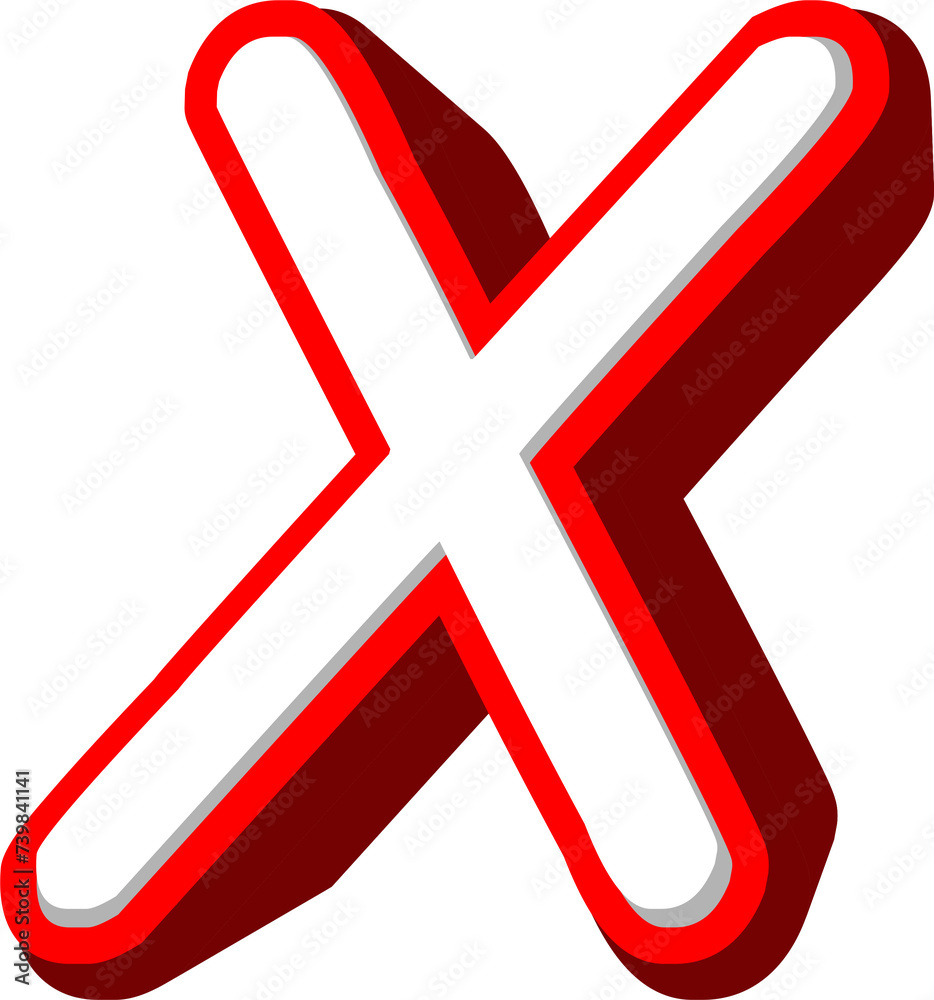 LETTER X 3D IN RED AND WHITE LETTER X 3D IN RED AND WHITE