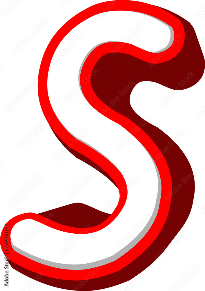 LETTER S 3D IN RED AND WHITE LETTER S 3D IN RED AND WHITE